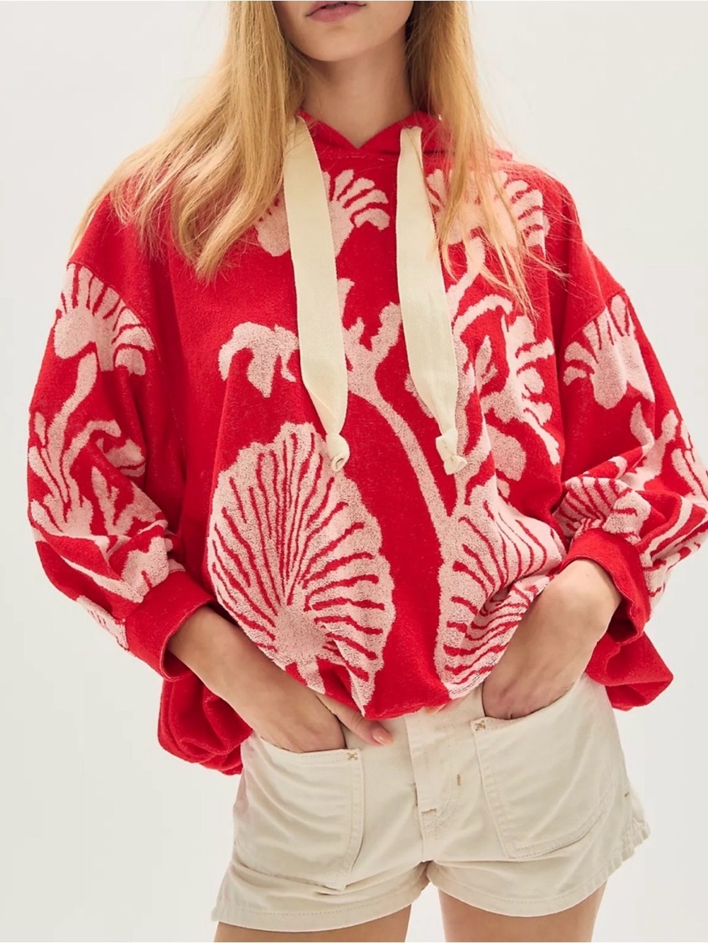 Free People shell baby hoodie cherry red combo NWT